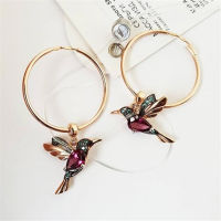 Exquisite Bird-shaped Hummingbird Hoop Pendant Crystal Pendant Earrings Gold-plated Earrings for Womens Wedding Jewelry