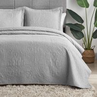 3-Piece Quilt Set with Pillow Sham, ultrasonic Quilted Bedspread Coverlet Bed Cover(QUEEN size , SILVER) -Soft, Lightweight