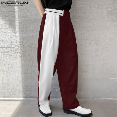 INCERUN เอวสูงลำลองสีที่ได้รับความนิยมในหมู่ผู้ชาย Chino หลวมสีดำและสีขาวกางเกงขายาวกางเกงสันทนาการ (สไตล์เกาหลี)