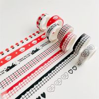 5M Ins Cartoon Cute Dog Decorative Tape Red Black Wave Grid Diy Scene Adhesive Washi Tape Sticker Scrapbooking Diary Stationery Pendants