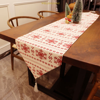 ผ้าปูโต๊ะพิมพ์ลายเกล็ดหิมะสำหรับตกแต่งโต๊ะทานอาหารปาร์ตี้คริสต์มาสผ้าปูโต๊ะ