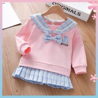 COD Girls autumn clothes 2022 new fake two-piece sweater womens treasure Korean style childrens college style girls top childrens clothes