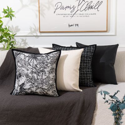 Dark Colour Retro Light Luxury Cushion Cover 45*45cm Forest Jacquard Pillow Covers Decorative Black PU Woven Autumn Cushion Cover