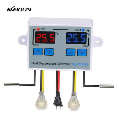 KKmoon Dual เทอร์โมสตัตดิจิตอลตัวควบคุมอุณหภูมิรีเลย์เอาต์พุต Thermoregulator สำหรับ Incubator เครื่องทำความร้อน XK-W1088 AC110-220V