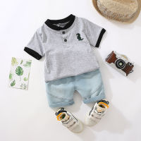 Boys summer childrens short sleeve suit cartoon dinosaur round neck short sleeve shorts two piece set