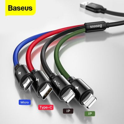 Baseus 3 in 1 USB Cable For iPhone Samsung Xiaomi Multi Fast Charging Charger USB Type C Type-c Micro USB Cable For Mobile Phone Cables  Converters