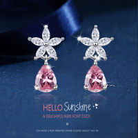 2022 Luxury Flower Drop Earrings Pink Diamond Woman Silver Ruby Summer Beautiful Shiny Jewelry 2022 Unique Decoration New Party