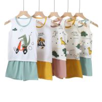 2022 Summer New Kids Pajamas Set Baby Girls Boys Cartoon Sleeveless Vest and Shorts Teens Sleepwear for 2 4 6 8 9 10 12Years