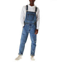 D&amp;BE    ผู้ชายSlim-Fit Ripped Jean Denim Unlinedเอี๊ยมSlimกางเกงยีนส์ตรงBib Casual Bigกระเป๋าหลวมเอี๊ยมยีนส์สำหรับMan