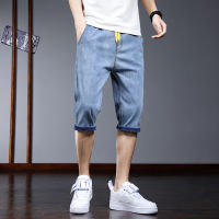 New Seven -Point Denim Shorts MenS Loose Straight Tube Summer Thin Middle Pants Trend Elastic Leisure 7