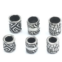 Stainless Steel Large 68mm Hole Engrave Lanyard Cylinder Beads Spacer Leather Cord Bracelet Jewelry Making DIY Accessories