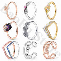 2022 Spring New 925 Sterling Silver Ring Purple Enamel Four-leaf Clover Pink Love V Crown Suitable for Original Womens Jewelry