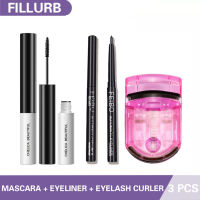 【Fillurb】Eye Makeup Set (Mascara + Eyeliner + Eyelash Curler)Long Thick Curled And Shaped Black Mascara + Black Automatic Quick-Drying Eyeliner + Pink