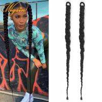 65 ซม. สังเคราะห์ Chignon Tail พร้อมยางรัดผมแหวนมวยยาว Twisted Braids ผมหางม้า Extensions Black