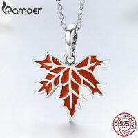 BAMOER 100 925 Sterling Silver Autumn Maple Tree Leaves Pendant Necklace for Women Luxury Sterling Silver Jewelry Gift CC585