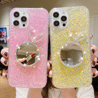 เคสโทรศัพท์ iPhone 15 14 13 12 Pro Max 15 14 Plus 2020 2022กระจกแต่งหน้ากระต่ายน้อยน่ารักแวววาวดีไซน์เพชรทำจากยางใสนิ่มเคส iPhone 15 Plus 15 Pro Maxเคสโทรศัพท์สำหรับผู้หญิง