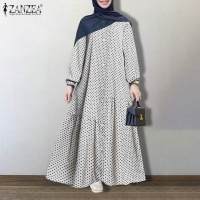 Kaftan Printed Muslim Maxi Dress Womens Autumn Sundress ZANZEA  Causal Puff Sleeve Vestidos Female Polka Dot Button Robe