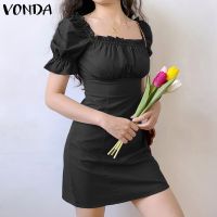 VONDA Women Korean Styles Short Sleeve Party Square Collar y Pencil Mini Dress