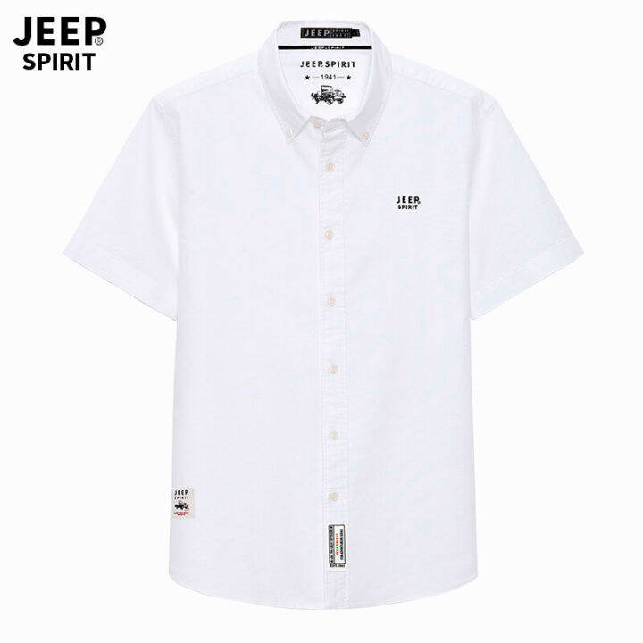 jeep-spirit-เสื้อเชิ้ตเสื้อบางแขนสั้นผู้ชาย-เสื้อเชิ้ตแขนสามส่วนผ้าคอตตอนทรงหลวมสีพื้นสำหรับฤดูร้อนของเสื้อเชิ้ตผู้ชาย9449