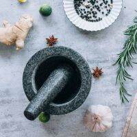 QTCF-Mortar And Pestle Set Unpolished Heavy Granite For Kitchen Spices Herbs Pesto Grinder