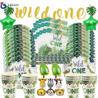 Wild One 1st Birthday Forest Animal Tableware Jungle Safari Birthday Decoration Party Supplies Paper Plates Cup Napkins banners