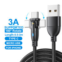 180หมุน USB Type C เคเบิ้ลอย่างรวดเร็วชาร์จลวดสำหรับ Xiaomi POCO O Neplus หัวเว่ยสำหรับ มือถือศัพท์มือถือชาร์จสายข้อมูล