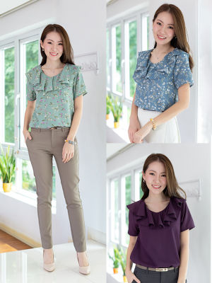 Narinari : MT0801 Ruffle Collar Blouse เสื้อทำงานแต่งระบายสวยหวาน