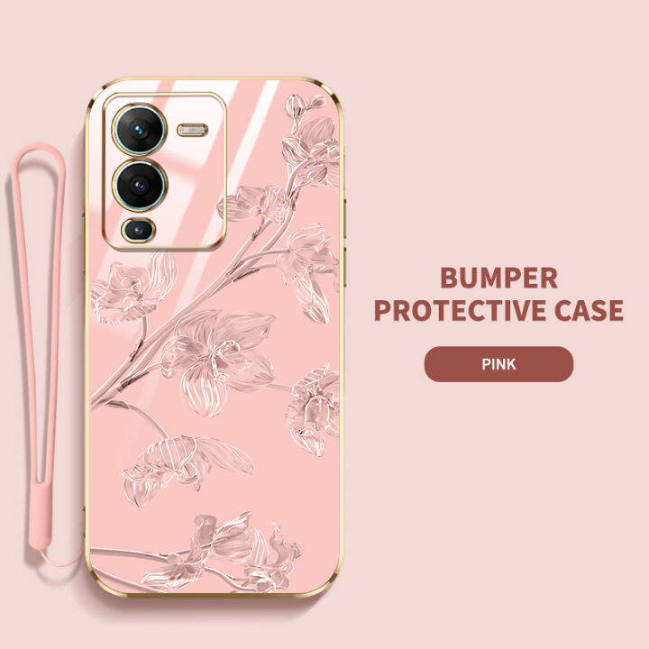 ybdเคสสำหรับโทรศัพท์ดีไซน์ใหม่-vivo-v25-pro-5g-v25-5g-v25e-เคส-คุณภาพสูงสไตล์หรูหราฝาหลังลายดอกไม้-bauhinia-มีฟรีสายคล้อง