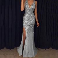 ZZOOI 2023 Long Elegant Evening Party Wear Dresses Luxury Wedding Sequins Prom Gown Slit Gala Dress for Women Sexy Cocktail Clothes