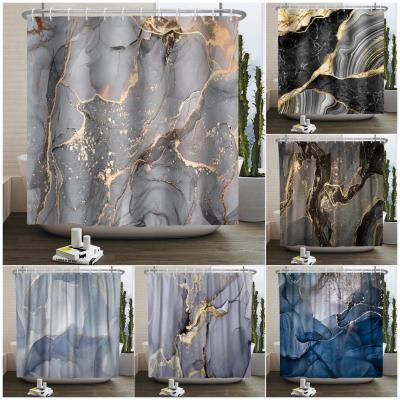 Luxury Marble Shower Curtain Sets Abstract Art Grey Gold Geometric Pattern Creative Bathroom Bath Curtains Home Decor with Hooks