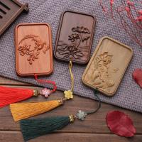 1Pc Chinese Style Green Sandalwood Makeup Mirror Portable Rosewood Exquisite Makeup Mirror Wooden Rectangular Small Mirror Mirrors