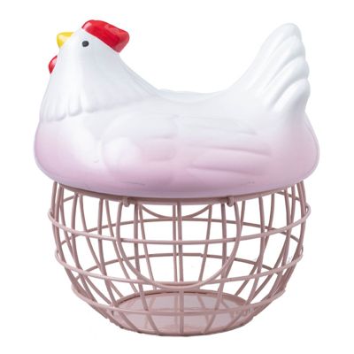 Ceramic Egg Holder Handle Metal Chicken Ornament Home Decorative Fruit Storage Basket for Kitchen Organizer