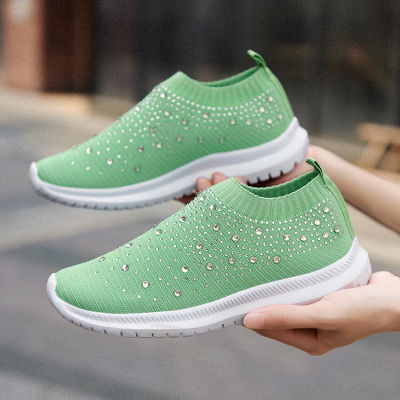 Summer White Sneakers Women Vulcanized Shoes Fashion Sneakers Women Flats Slip On Sock Trainers Ladies Bling Zapatos De Mujer