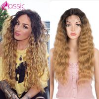 Classsic Plus Long Synthetic Wig High Quality 28 inch Wavy Natural Hair Ombre Blonde Lace Wigs Cosplay Female wig for Women Wig  Hair Extensions Pads