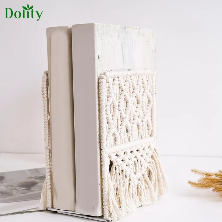 Dolity Boho Macrame Bookends Bookshelf Stopper Holder Organiser Vinyl