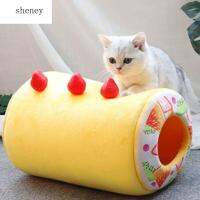 SHENEY รังถ้ำนอนหลับผ้าฝ้ายอบอุ่นสบายเตียงสุนัขและแมวเค้กรูปเตียงสัตว์เลี้ยงสุนัขแมวตลก