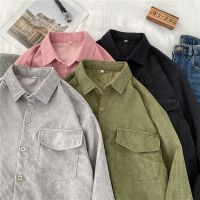 【Mens Shirts】Large Size Womens Long-Sleeved Corduroy Shirt Korean Style Loose Autumn and Winter New Hong Kong Style Fat Sister Shirt200Jin