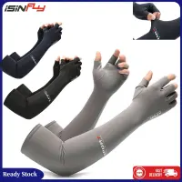 [Hot Sale] Men Ice Silk Arm Sleeves with gloves UV Protection Cool Arm Hands Cover Anti-skid Palm Cycling Motorcycle