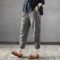 (จัดส่งฟรี)[ลดล้างสต็อก ใช้เงินน้อย] ZANZEA Women Plus Size Pants Striped Office OL High Waist Pencil Trousers