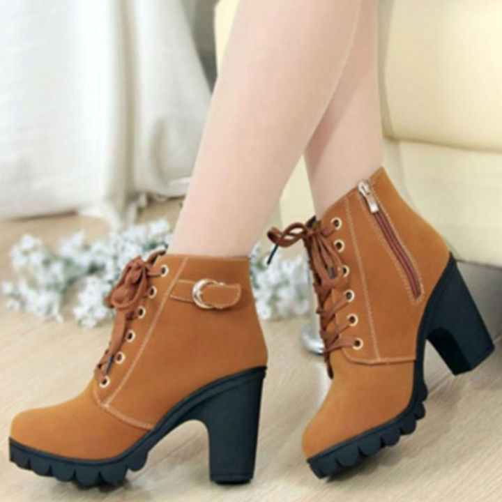royallovers-ส่งเร็ว-รองเท้าส้นสูงสไตล์เกาหลี-lace-up-ankle-boots-shoes-รองเท้าบูทหนังมีส้นหญิง-ใหม่สไตล์อังกฤษย้อนยุครองเท้าฤดูใบไม้ร่วงและฤดูหนาว