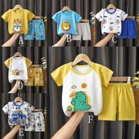 Korea Summer Kids Short Sleeve Suit Pure Cotton Boys Girls Cartoon Tops Shorts Set Korean Baby Clothing T-Shirt