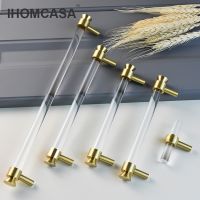 IHOMCASA 2022New Modern Acrylic Crystal Furniture Handles Wardrobe Cupboard Cabinet Pulls Drawer Door Knobs Kitchen Gold Brass