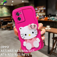 JieFie เคสโทรศัพท์ Hello Kitty น่ารักสำหรับ OPPO A57 / A52 / A53 / A54 / A55 / A74 / A76 / A77 / A77S การ์ตูนซ่อนเคสกระจกเงาโต๊ะเครื่องแป้ง TPU นุ่มขอบคลื่นฝาครอบโทรศัพท์กันกระแทก