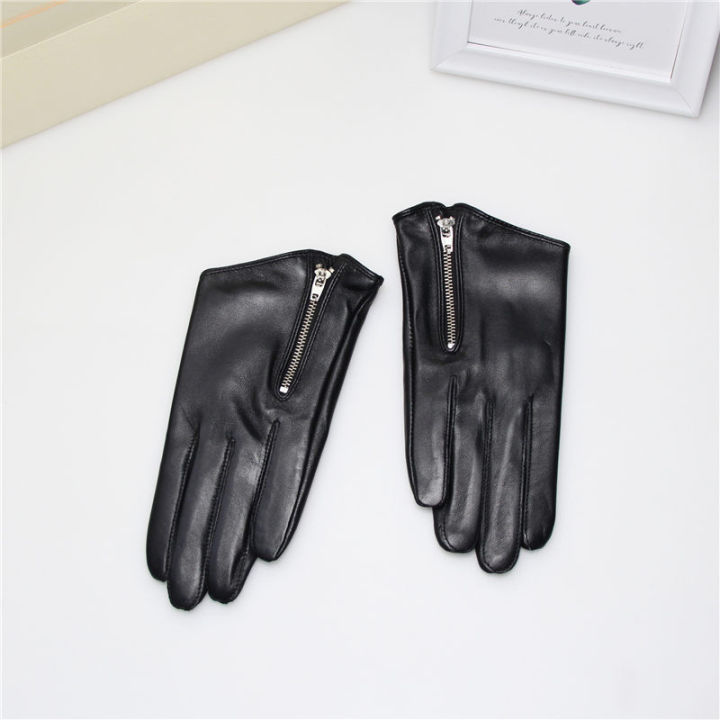 2021latest-genuine-leather-gloves-female-short-sheepskin-gloves-fashion-simple-zipper-decoration-womans-leather-gloves-ns23
