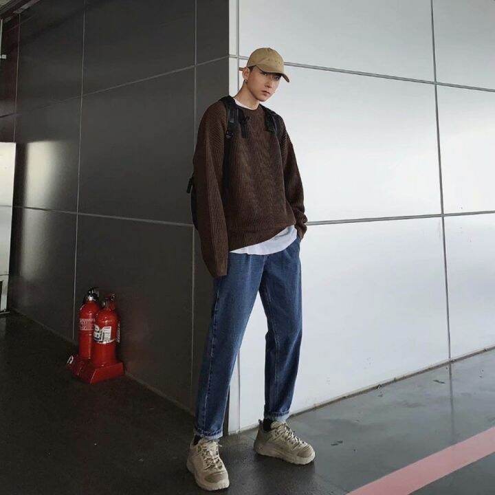 hnf531-mark-belt-korean-fashion-sweaters-men-autumn-solid-color-wool-sweaters-slim-fit-men-street-wear-mens-clothes-knitted-sweater-men-pullovers