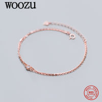 WOOZU Real 925 Sterling Silver Double Rose Gold White CZ Zircon Chain celets For Women Wedding Simple Birthday Jewelry Gift