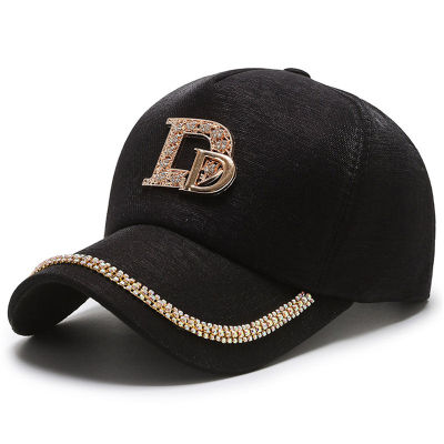 💖【Lowest price】MH หมวกเบสบอลมีตัวอักษร D, หมวกแก๊ปผ้าฝ้ายติดพลอยเทียมทันสมัยหมวกฮิปฮอปหมวกแก๊ปสำหรับผู้หญิงหมวกป้องกันรังสียูวี