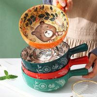 Nordic Ceramic Salad Bowl With Handle Breakfast Cereal Fruit Bowl Solid Color Dessert Soup Noodle Bowl Microwave Oven