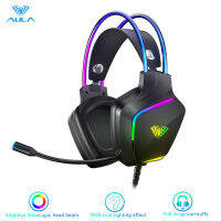 AULA S502 Gaming Headset RGB Head Beam Cool Lighting Effect ไมโครโฟน HD โทรการออกแบบที่มีน้ำหนักเบาสำหรับแล็ปท็อปพีซี