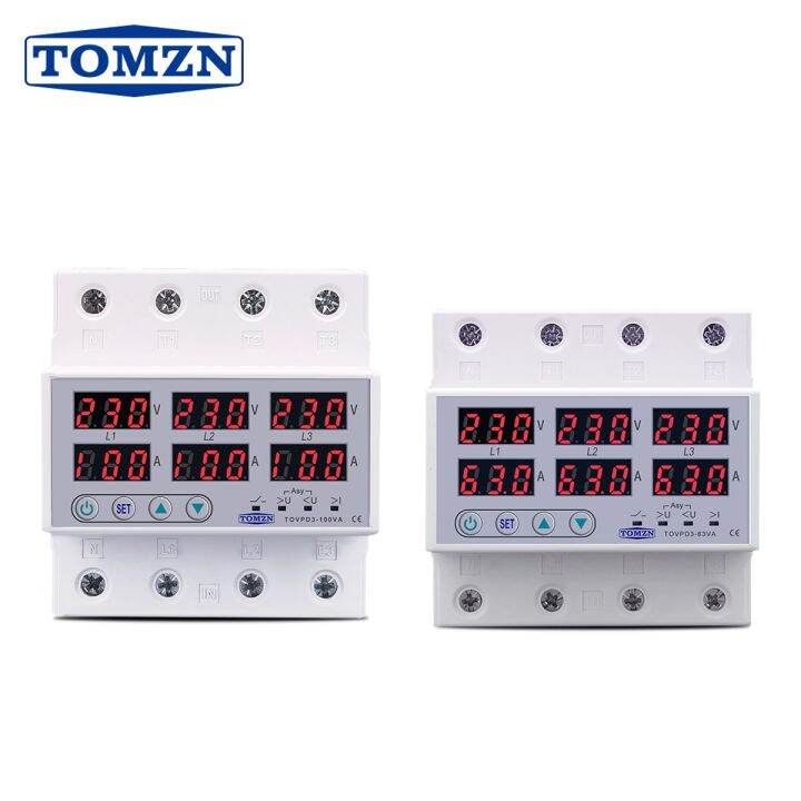 Din Rail 3 Phase Voltage Relay 3P+N Voltmeter Ammeter Over And Under
